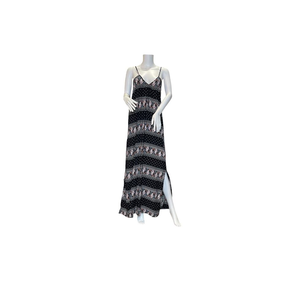 New Raindrops Papillon Multicolor Boho  V-Neck Maxi Dress, Sleeveless, Medium